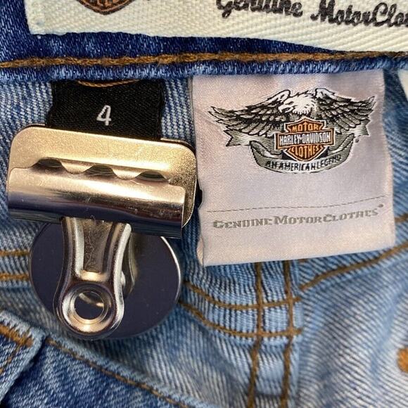 VTG Harley Davidson Jeans Womens 4 Blue Distressed Bootcut Mid Rise Motorcycle - Picture 3 of 13